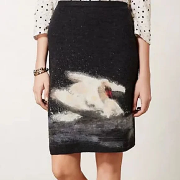Anthropologie Troubadour Odette abstract swan knit wool skirt - Picture 2 of 8